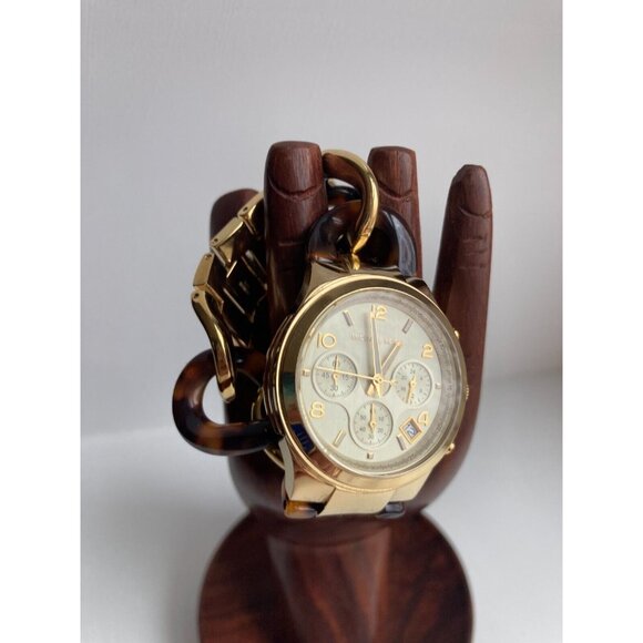 MICHAEL KORS LADIES MK4222 RUNWAY YELLOW GOLD STEEL CHAIN BRACELET WATCH-WORKS! - Picture 2 of 10